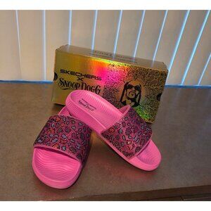 Skechers X Snoop Dogg Womens Slide Sandals Size 9 Pink Rhinestone Leopard Print